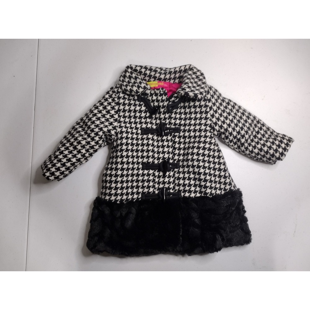Penelope Mack Houndstooth Faux‎ Fur Trim Toggle Coat Girls 12M Winter